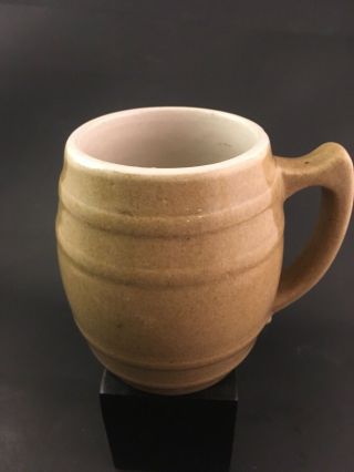 C.  1935 Uhl Pottery Co.  Tan & White Stoneware Barrel Mug Cup Stein 16