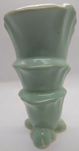 Shawnee Pottery Triple Cornucopia Vase Green Aqua Turquoise Horn Shell Vintage 2