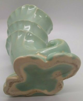 Shawnee Pottery Triple Cornucopia Vase Green Aqua Turquoise Horn Shell Vintage 4