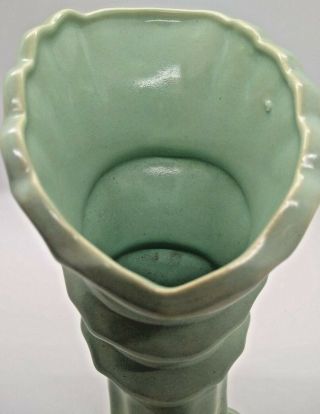 Shawnee Pottery Triple Cornucopia Vase Green Aqua Turquoise Horn Shell Vintage 5