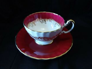 Aynsley Burgundy With Gold Design Tea Cup And Saucer