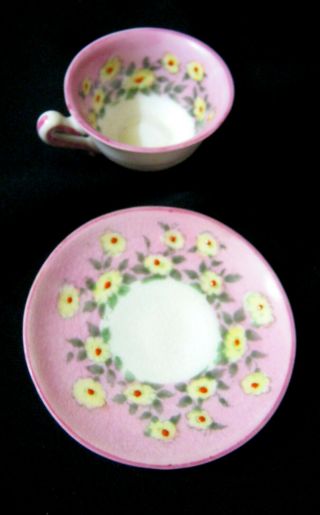 Old Crown Staffordshire Miniature Demitasse Floral Cup & Plate - Saucer Set