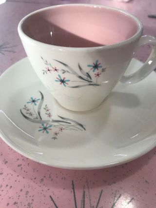 Vintage Mcm Teacup Coffee Cup Saucer Pink Aqua White Atomic Era