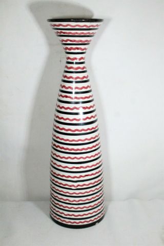 Mcm Tito Corti Italian Black Burgundy Ringed Pottery Vase Bottle