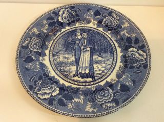 Old English Staffordshire Blue & White Plate John Alden & Priscilla 10”