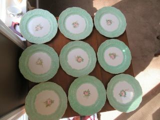9 - Pope Gosser China Hand Painted Rose Point Dinner Plates Signed