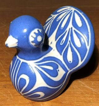 Vintage Signed Pablo Zabal Chile Blue & White Pottery Bird Turkey Peacock Pigeon