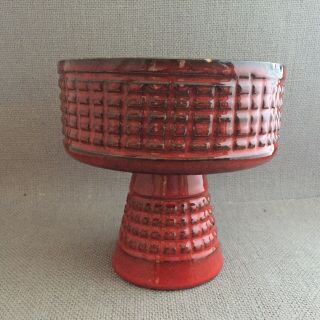 Red Mid Century Pottery Pedestal Planter Unmarked Italy Or Japan Bitossi Style