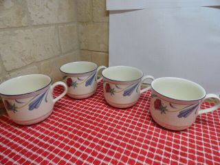 Set Of 4 Lenox Chinastone Cups Poppies On Blue 8oz Coffee Mugs 2 3/4 Tall