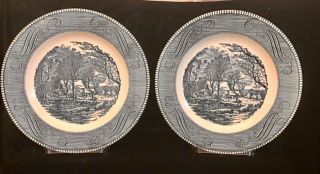 2 Vintage Currier And Ives Royal China Dinner Plates The Old Grist Mill 10 "