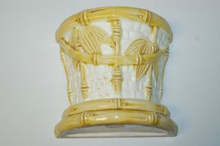Vintage Wall Pocket 4 3/4 " Wide X 4 1/2 " Tall Yellow Bamboo Basket Marked Japan