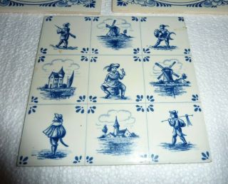 Vintage 3 Delft Blue Hand Painted Ceramic Tiles Made In Holland S - 22 2