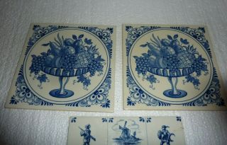 Vintage 3 Delft Blue Hand Painted Ceramic Tiles Made In Holland S - 22 3