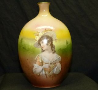 Vtg Antique Royal Bayreuth Bavaria Germany 5 " Porcelain Portrait Vase Lady W Fan