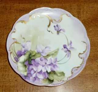 Antique Haviland France Hand - Painted Purple Violets 6 " Porcelain Plate