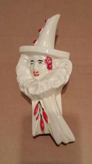 Vintage Mccoy Wall Pocket Clown Jester White Red