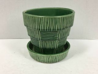 Vintage Mccoy Pottery Green Flower Pot Flowerpot