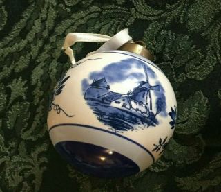 Delftware Blue And White Porcelain Christmas Ornament Dutch Scenes Windmill