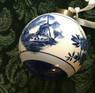 DELFTware blue and white porcelain Christmas ornament Dutch scenes Windmill 3