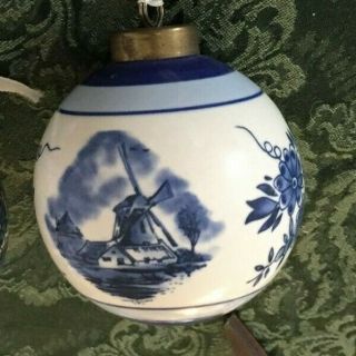 DELFTware blue and white porcelain Christmas ornament Dutch scenes Windmill 4