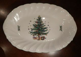Nikko " Happy Holidays " Pattern Oval Serving Platter 14 1/4 "