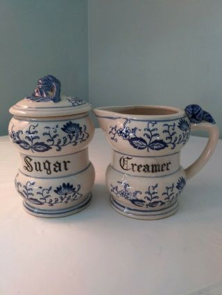 Vintage Sugar Creamer Set Made In Japan Blue Onion Pattern 4 " 5 "