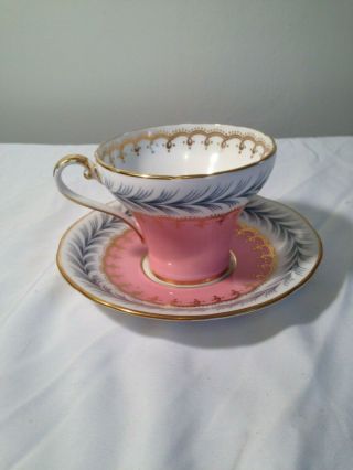 Vintage Aynsley Bone China Tea Cup/ Saucer Pink Blue & Gold Trim
