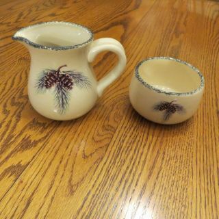 Home and Garden Party Northwoods Pine Cone Stoneware Cream and Sugar 2