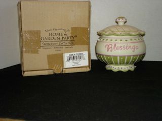 Home and Garden Party Blessing Jar Whimsical Stoneware Green Pink 2