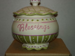 Home and Garden Party Blessing Jar Whimsical Stoneware Green Pink 3