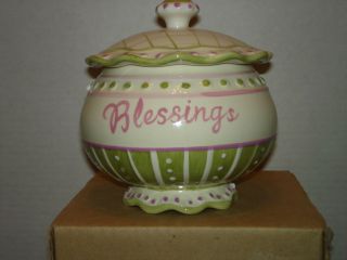 Home and Garden Party Blessing Jar Whimsical Stoneware Green Pink 4