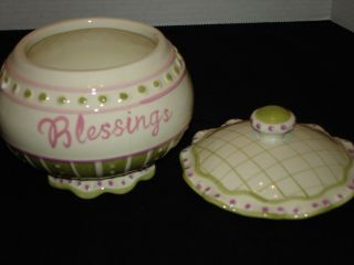 Home and Garden Party Blessing Jar Whimsical Stoneware Green Pink 5