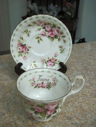 Vintage Royal Albert " June Roses " Tea Cup And Saucer Flower Of The Month