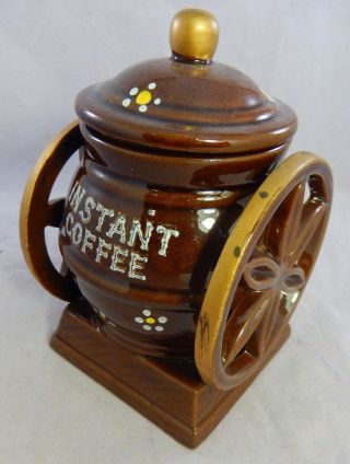Vintage Kitchen King Instant Coffee Holder Bowl Jar W/ Lid Ceramic Brown Flowers