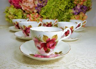 Vintage Harleigh English England Bone China Cups & Saucers Floral Roses Gold
