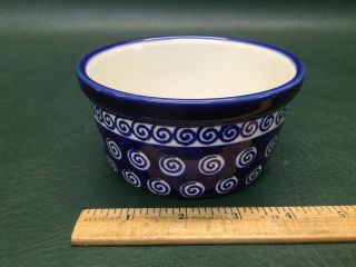 Boleslawiec Polish Pottery Small Bowl 4 - 3/4 " Cobalt Blue & White Swirl