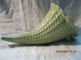 Red Wing Pottery Green Basket - Weave Cornucopia Horn Of Plenty Centerpiece