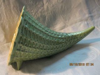 Red Wing Pottery Green Basket - weave Cornucopia Horn Of Plenty Centerpiece 3