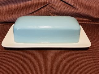 Mid - Century Mikasa Cera - Stone Covered Butter Dish,  Light Blue (gigi Pattern?)