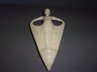 1920  S Made In Japan Art Deco Art Pottery Ivory Color 8 " Long Lady Wall Pocket