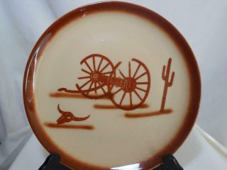 Rare Vintage Blue Ridge China Western Dinner Plate Steer Cactus & Wagon Wheels