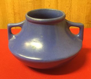 Vintage Small Arts & Crafts Pottery Blue Indigo Matte Vase Double Handle