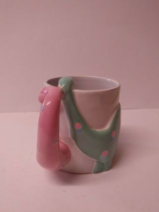 Vintage Fitz & Floyd Ceramic Double Pink Green Dinosaur Handle Coffee Cup Mug 86 3