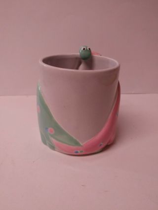 Vintage Fitz & Floyd Ceramic Double Pink Green Dinosaur Handle Coffee Cup Mug 86 5
