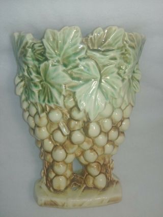Vintage Mccoy Pottery Brown Yellow Green Grapes Vase 1951 9 " Height