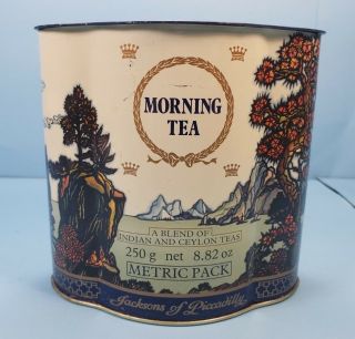 Vintage Tea Tin,  Jacksons Of Piccadilly,  Morning Tea,  London W1 England,  6 " Tall