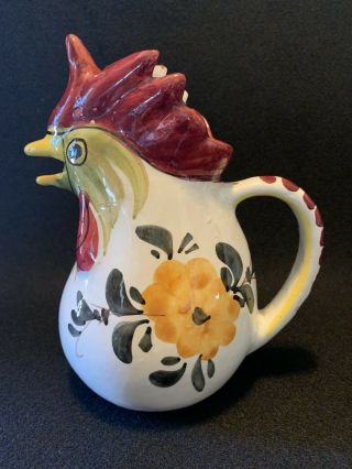 Vintage Italian Rooster Pitcher Jug Rustic Hand Painted Pottery 7 