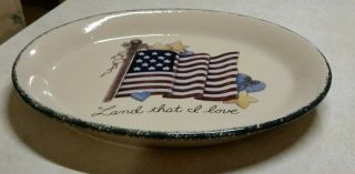 Home & Garden Party Ceramic Platter - American Flag - Blue Trim - 2003