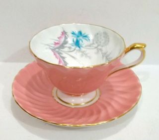 Gorgeous Vintage Aynsley Tea Cup And Saucer Pink Floral Numbered Made In England