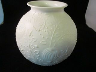 Kaiser W.  Germany White Bisque Porcelain Vase With Raised Floral Design